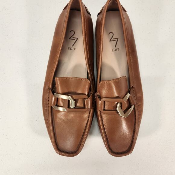 27 Edit Hellen Chain Leather Loafer Flats English Tea Brown Women's Size 8M - Picture 3 of 11